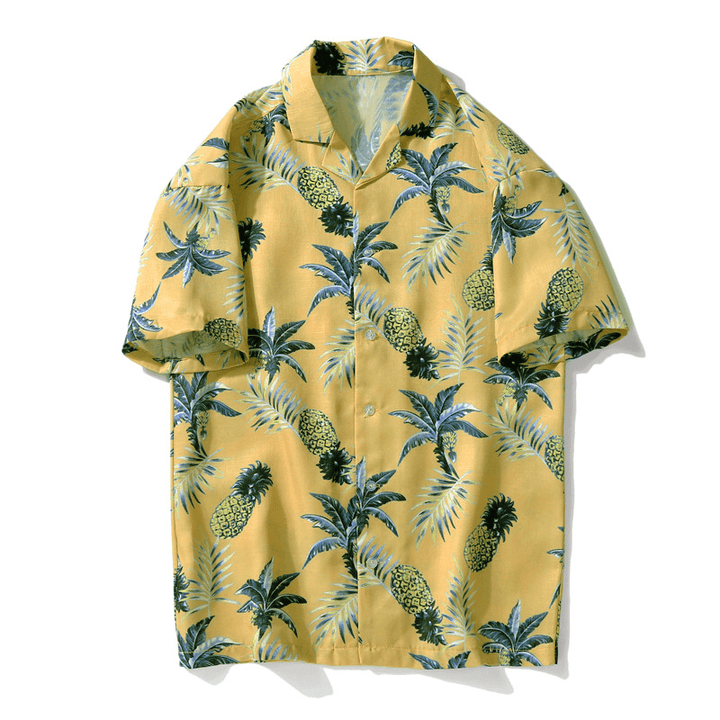 Men Tropical Plants Printed Short Sleeve Hawaiian Shirts