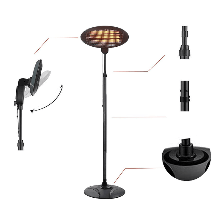 Outdoor Patio Electric Heater 3-Modes Winter Heaters with Overheat Protection for Camping Courtyard Garage 1500W/2000W