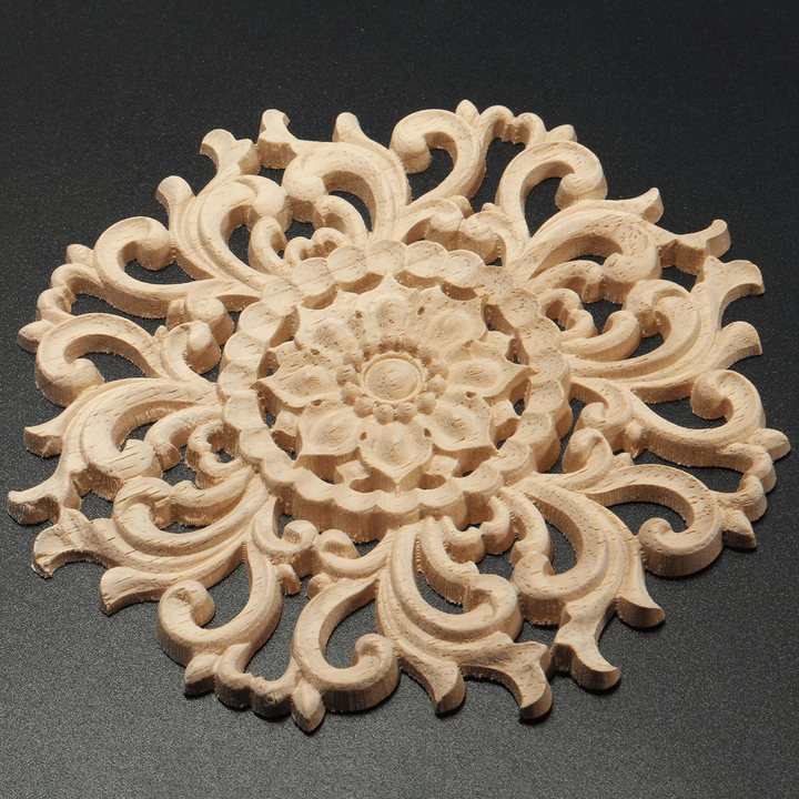 Wood Carved Onlay Applique Unpainted Flower Pattern Furniture Frame Door Decor 15Cm