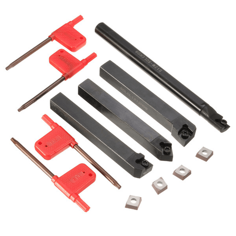 4Pcs SCLCR 12Mm Lathe Index Boring Bar Turning Tool Holder with 4Pcs CCMT 09T3 Inserts