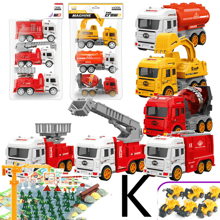 Children'S Car Toy Inertial Crane Excavator Truck Fire Truck Set