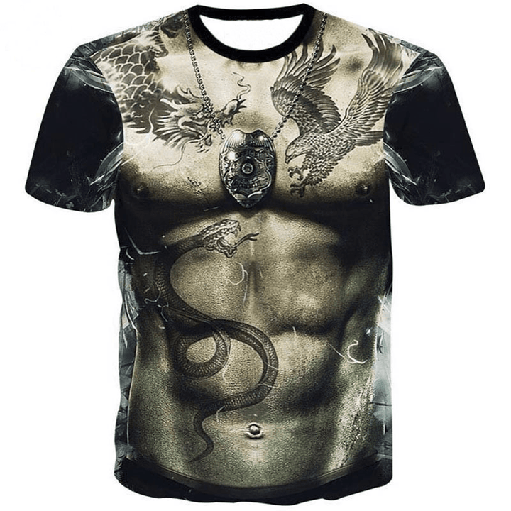 Fashion Dragon Snake Tattoo Short Sleeve T-Shirt Short Sleeve