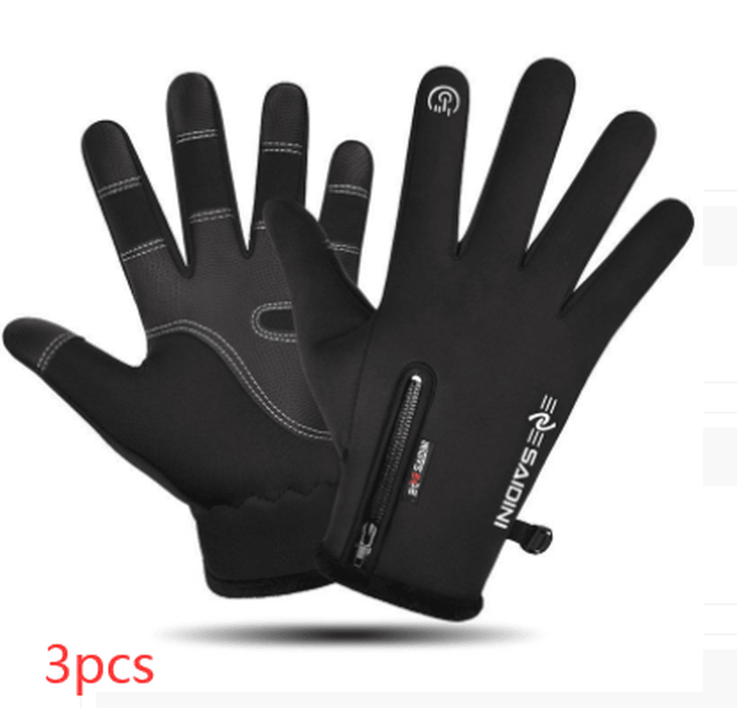 Men'S Autumn and Winter Gloves Touch Screen Zipper Waterproof Riding Outdoor