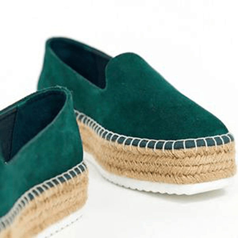 Women Suede Espadrilles Straw Braided Platform Loafers