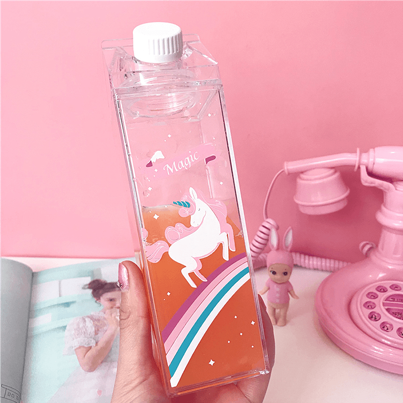 500Ml Fantastic Summer Unicorn Cartoon Milk Drink Box Water Bottle Birthday Kid Clear Plastic Water Bottle Gym Sport Cactus Juice Frui Holder Fitness Picnic