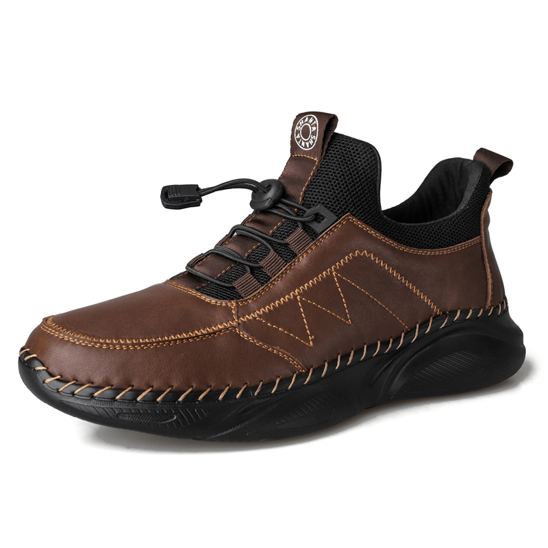 Comfy Cowhide Leather Sport Shoes for Men: Lightweight & Soft with Elastic Band Closure