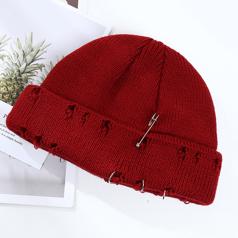 Trendy Ring Pin Hip Hop Woolen Hat for Men and Women Knitted