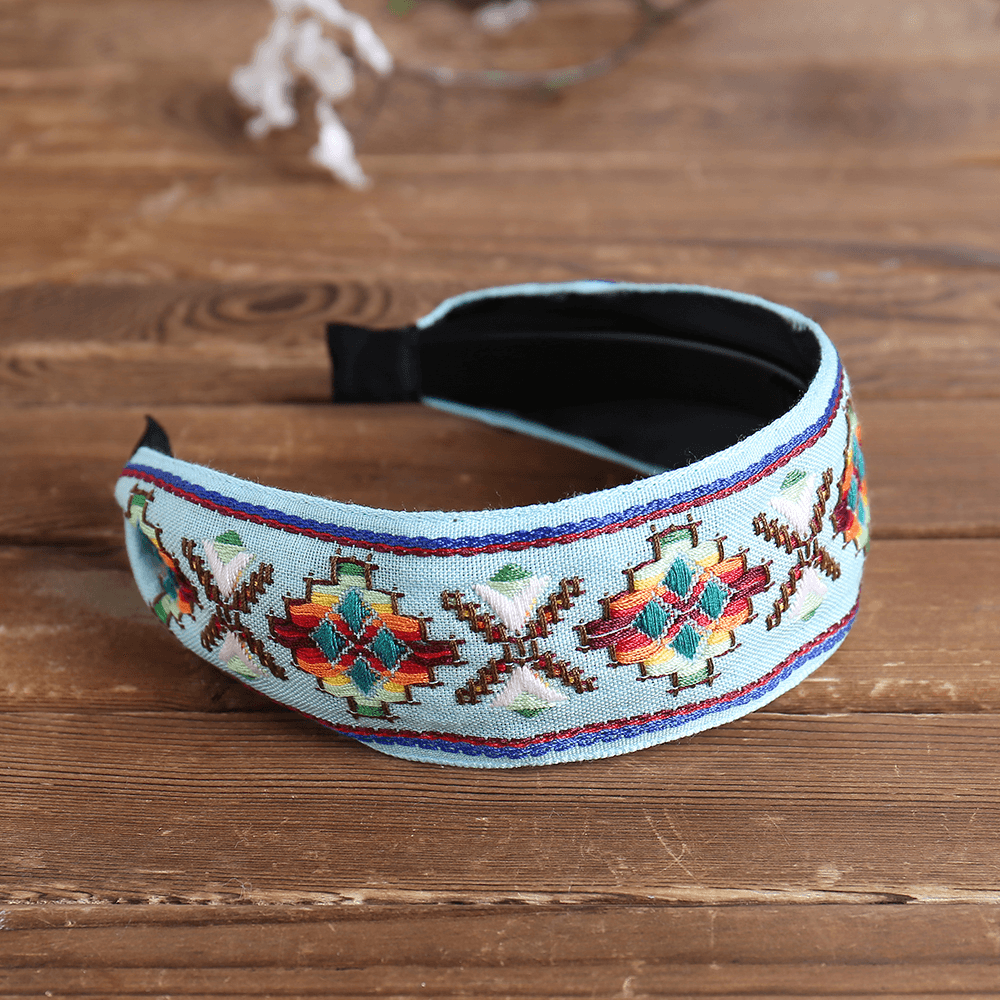 Fresh Bohemian Ethnic Style Hair Band Embroidered Cotton Wide Brimmed Hair Band Travel Home Leisure Hair Band - MRSLM