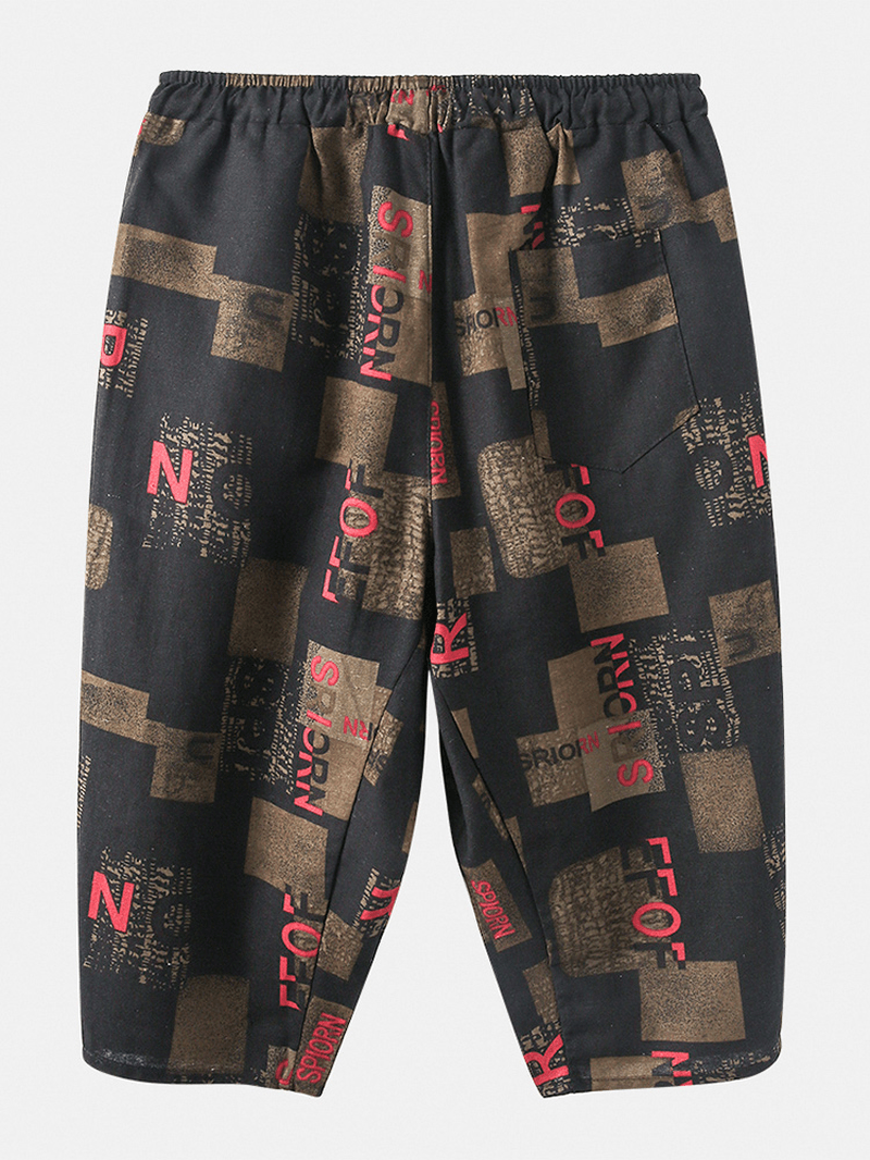 Mens Abstract Print Drawstring Ethnic Style Casual Pants with Pocket