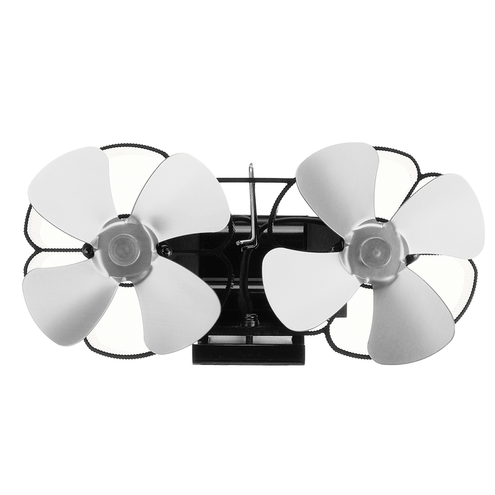 8 Blades Fireplace Fan Silent Stove Fan Dual Twin Heads Wall-Mounted Wood Burner Fan