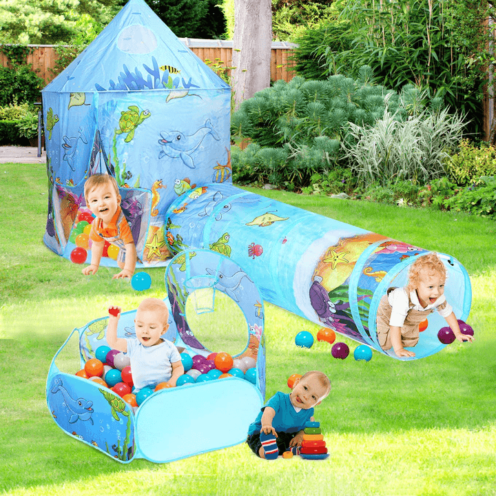 3-In-1 Kids Play Tent Portable Castle Playhouse Play Tunnels Ball Pit Children Game House Gift