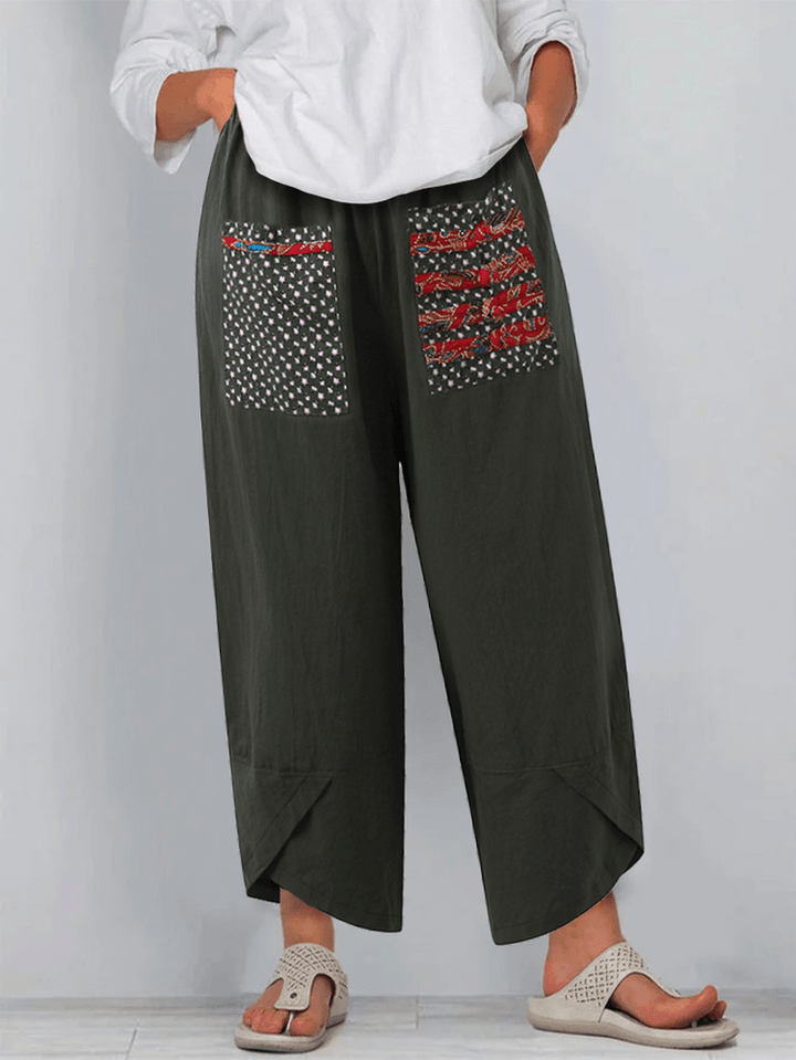 100% Cotton Loose Plicing Ninth Ethnic Style Vintage Pants - MRSLM