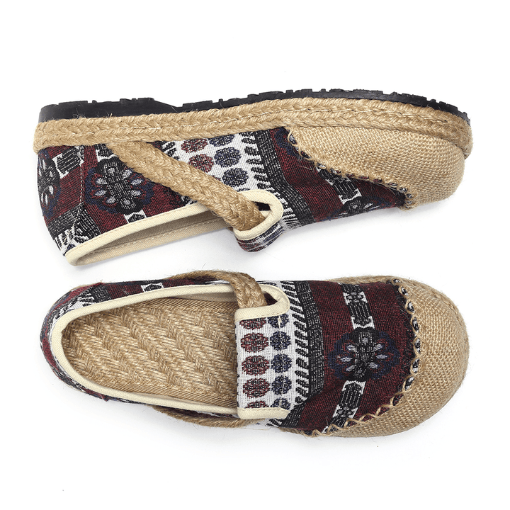 Women Linen Straw Pattern Casual Slip on Espadrille Flat Loafers