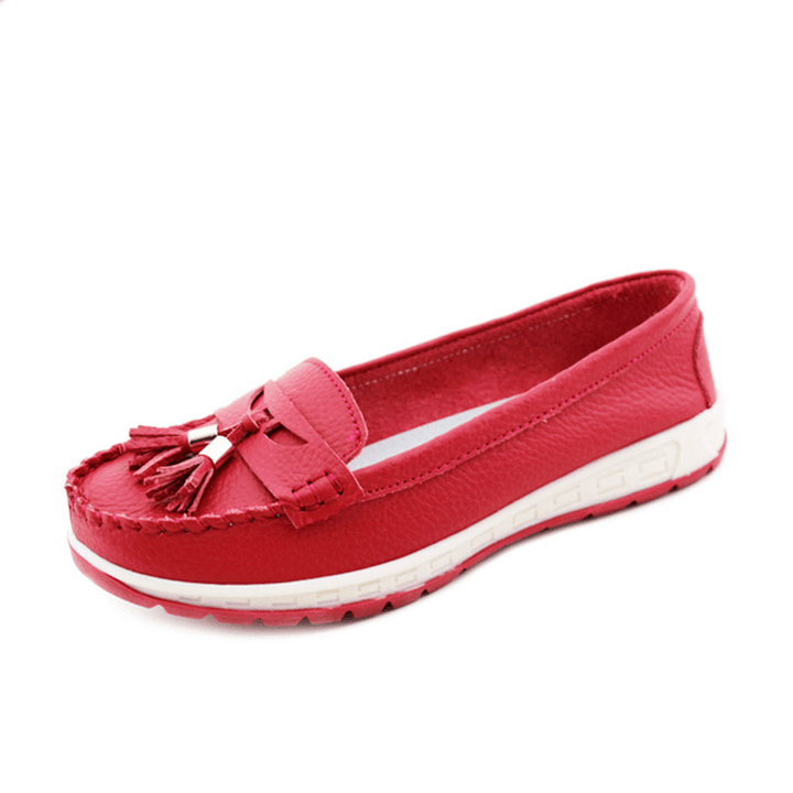 Casual Soft Leather Tassels Flat Shoes Slip on round Toe Loafer Shoes