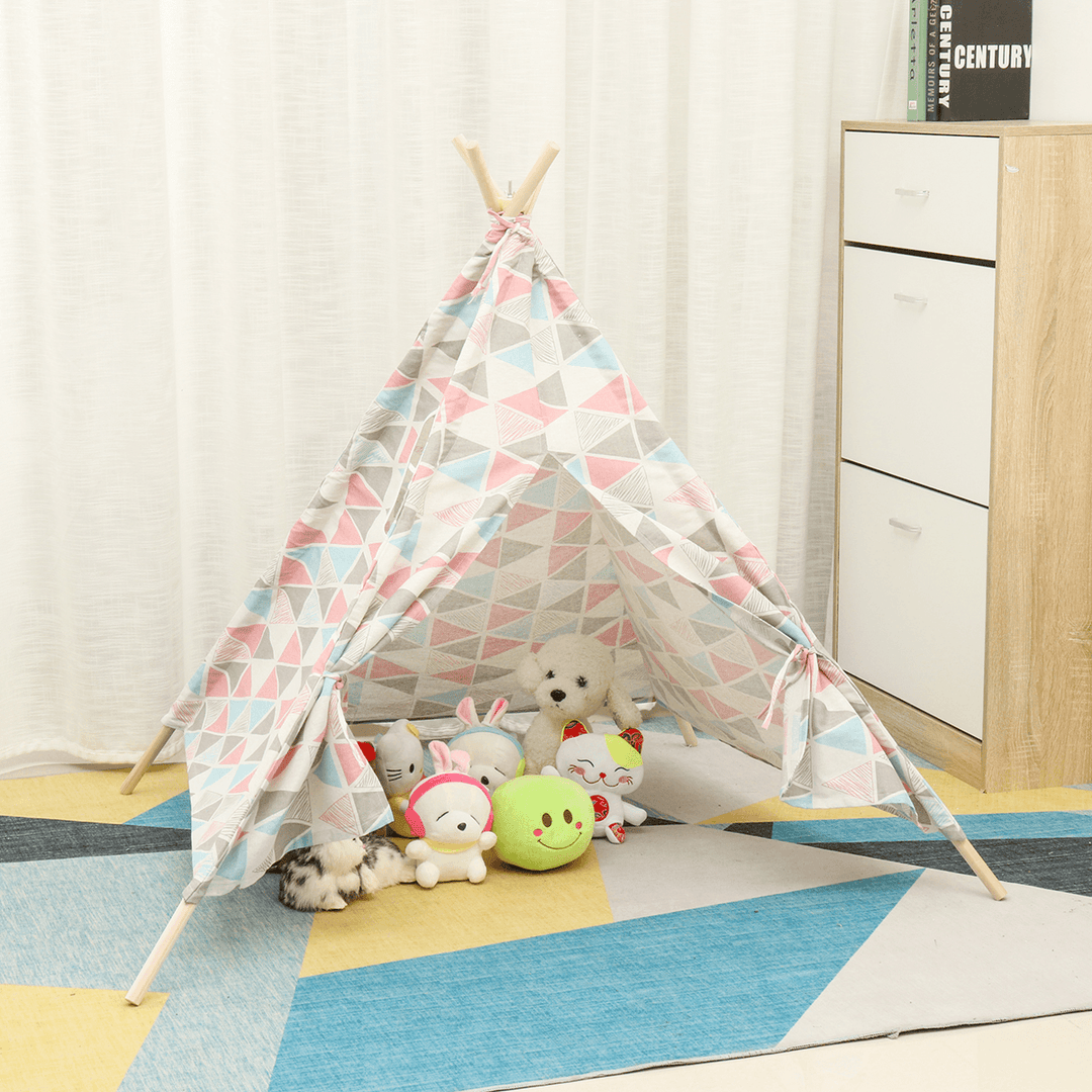 Large Teepee Tent Kids Cotton Canvas Play House Boy Girls Wigwam