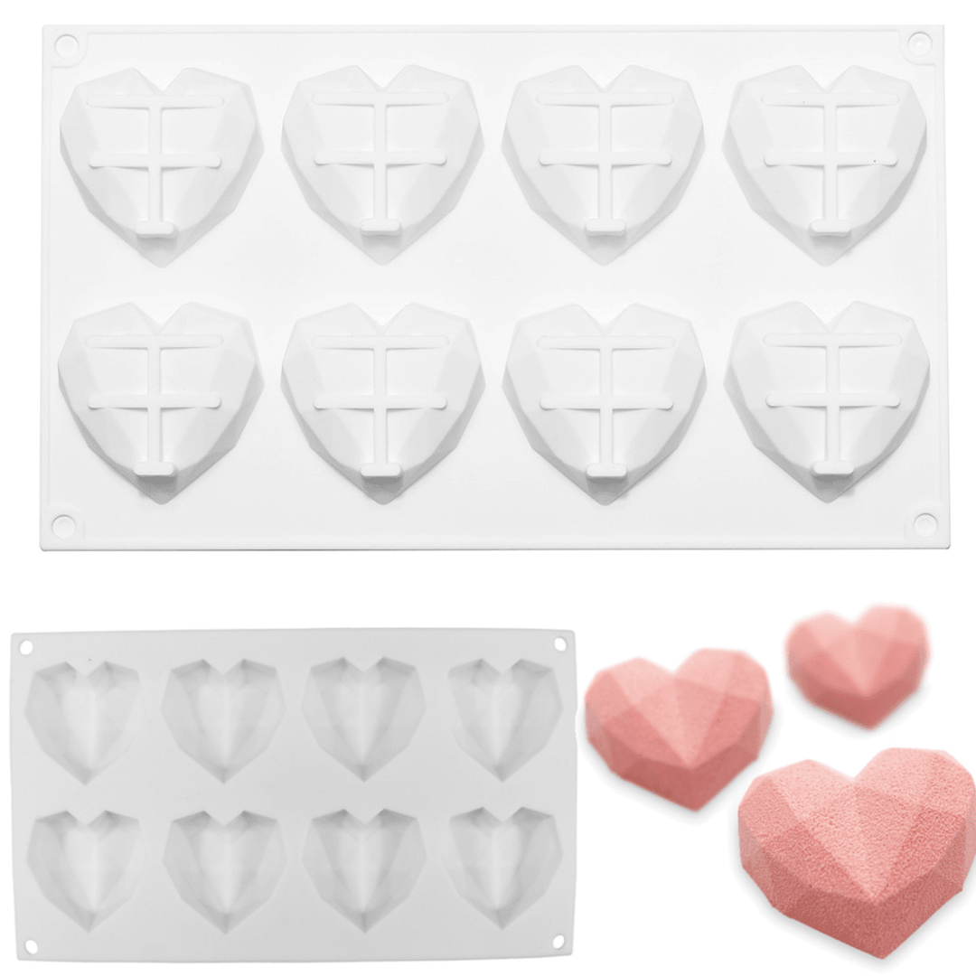 8 Grids Diamond Heart Dessert 3D Cake Mold Art Mousse Silicone Mould