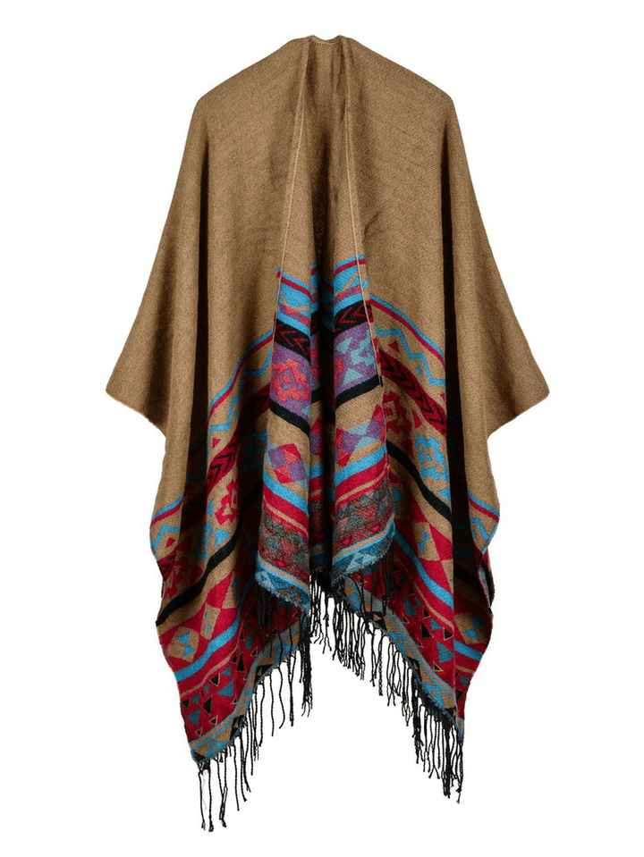 Women Sleeveless Geometric Tassel Striped Reversible Wrap - MRSLM