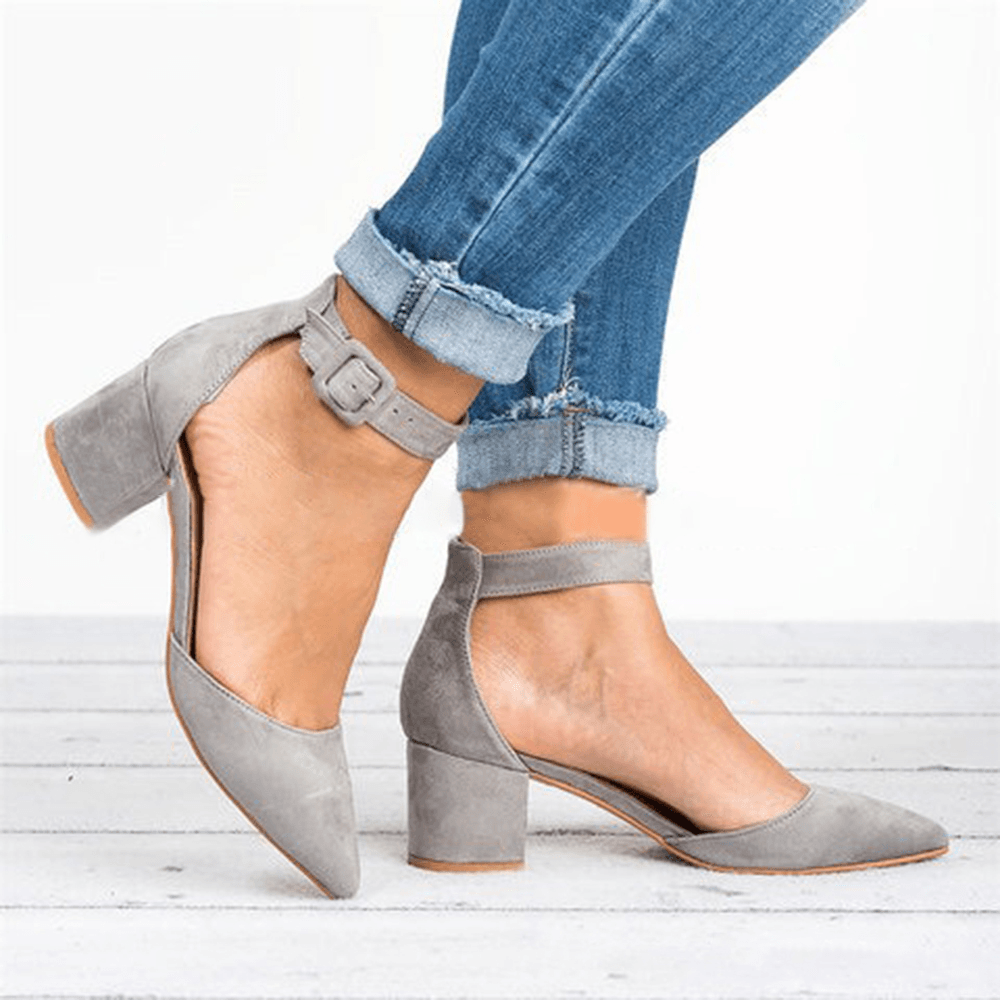 Large Size Women Chunky Heel Ankle Strap Pumps - MRSLM