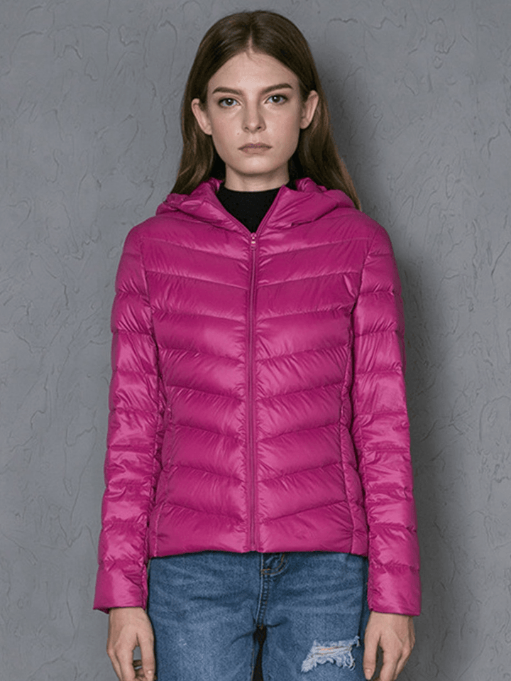 Casual Women Zipper Pure Color Long Sleeve down Jackets - MRSLM