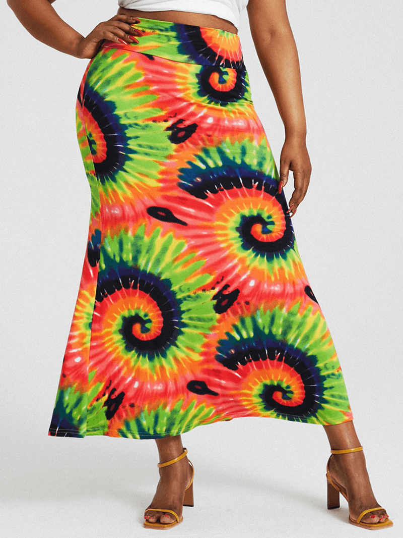 Bohemia Tie Dye Print High Waist Buttocks Bodycon Long Skirt