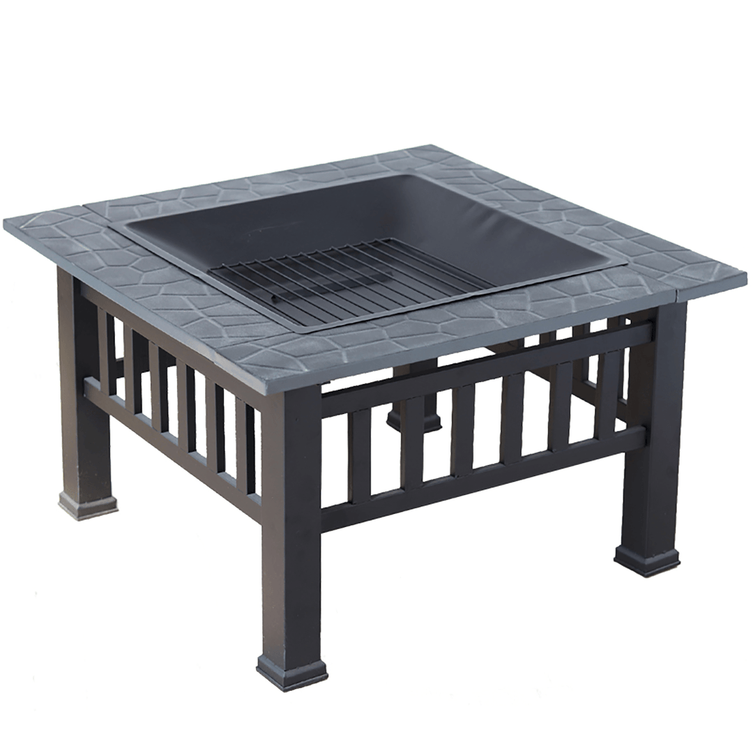 Outdoor Portable 32'' Metal Fire Pits Camping BBQ Square Table Backyard Patio Garden Stove Wood Burning Fireplace