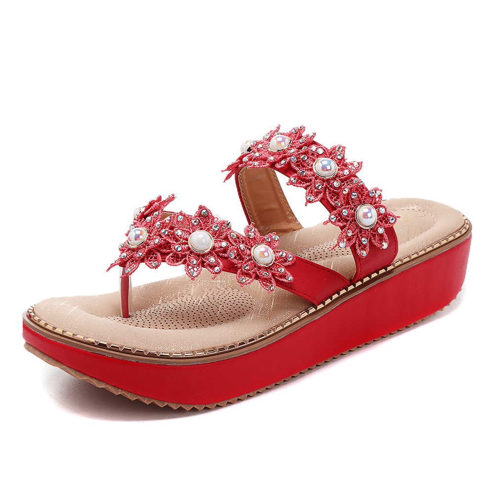 Retro Rhinestone Flowers Soft Slippers