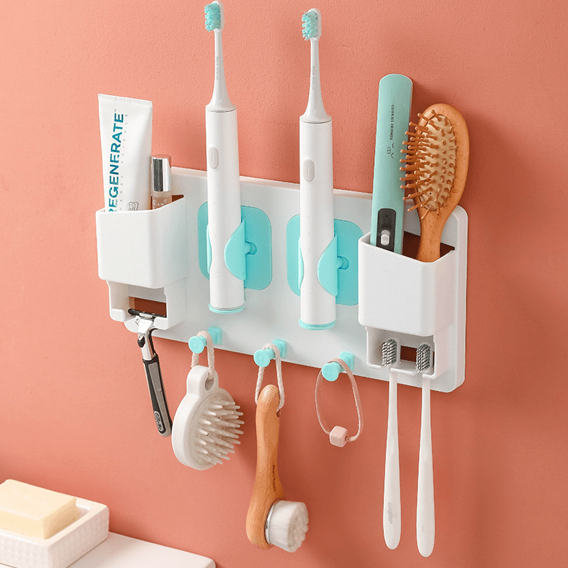 Multifunctional Wall-Mounted Toothbrush Holder Gravity Induction Gripping Toothbrush Holder Shaver Holder with Hook Design