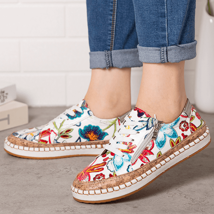 Women Folkways Printing Comfy Non Slip Casual Chunky Flats Shoes