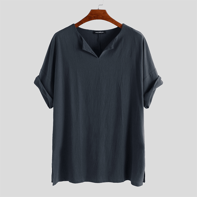 Mens Summer Casual Loose Solid Color T-Shirts Comfy Tops