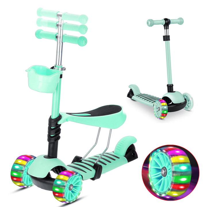 2-In-1 LED Kick Scooter Kids 3 Flashing Wheel Adjustable Height Balance Toddler Gift - MRSLM