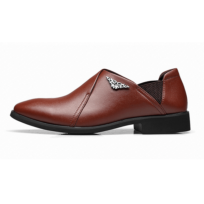 Men Comfy Soft Elastic Band Business Leather Slip on Formal Shoes