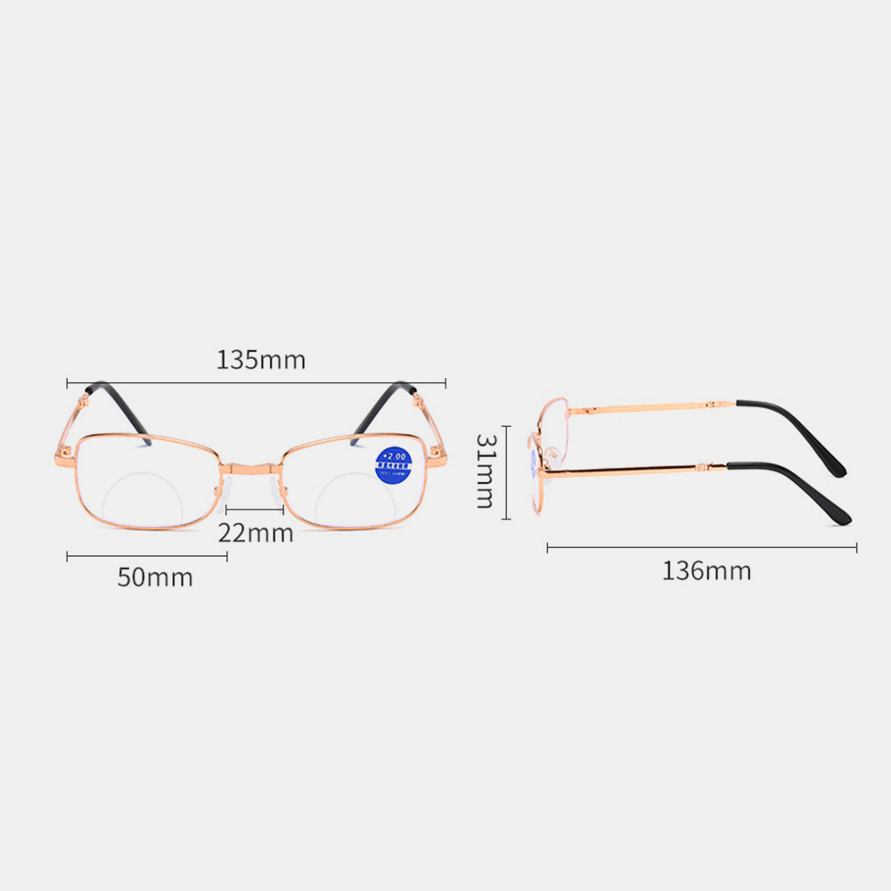 Unisex Portable Full Frame Double Light Myopia Hyperopia Glasses Folding Anti-Blue Reading Glasses with Leather Box