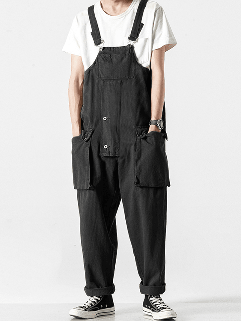 Mens Fashion High Rise Solid Color Multi Pockets Casual Overalls Pants