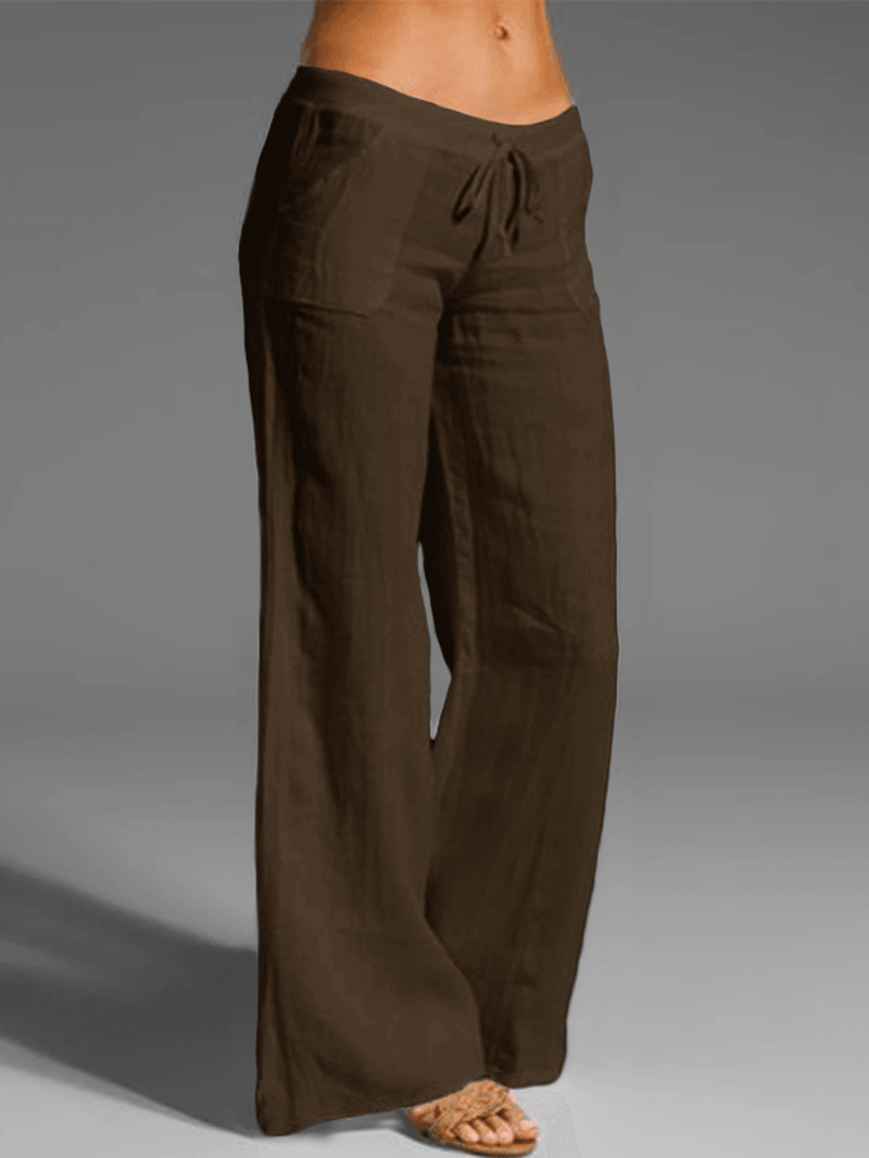 Wide Leg Women's Loose Cotton Pure Color Elastic Waist Trousers Pants