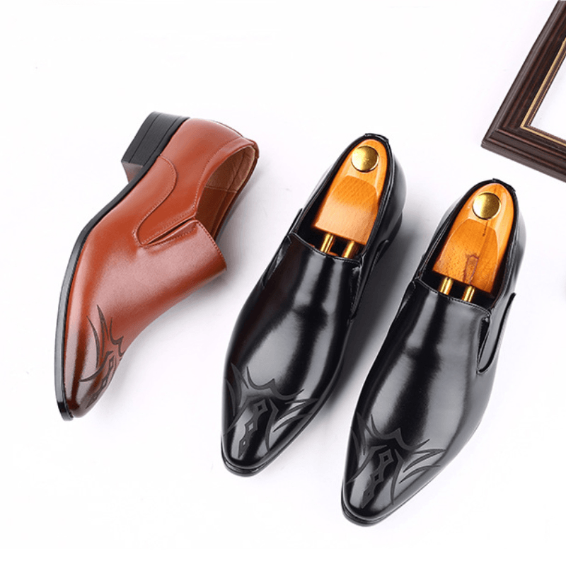 Men Leather Breathable Pointy Toe Soft Sole Slip on Business Casual Dress Shoes