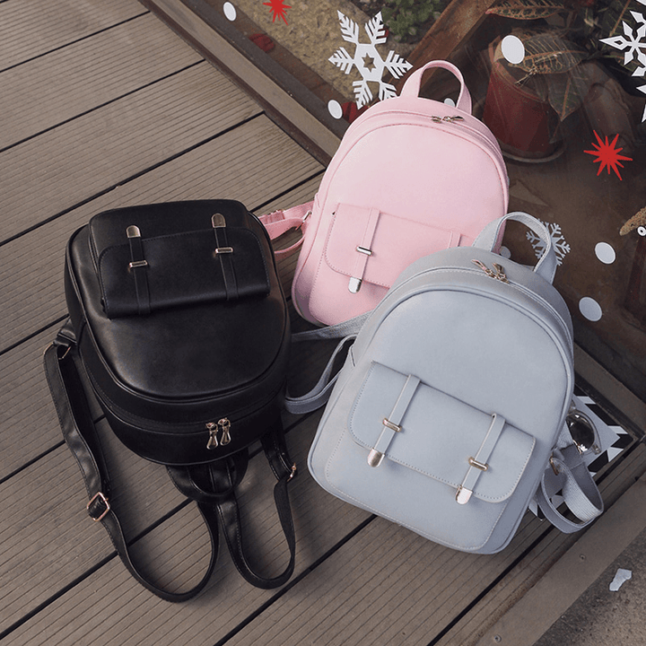 3 PCS PU Leather Women Backpacks Students Schoolbags