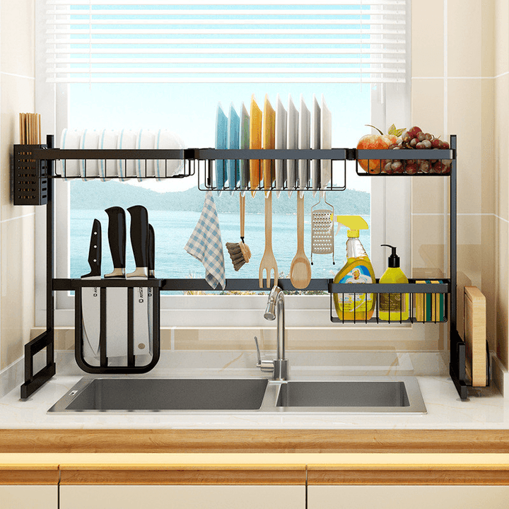 2 Layers Stainless Steel over Sink Dish Drying Rack Storage Multifunctional Arrangement for Kitchen Counter