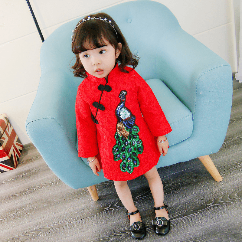 Qz6117 Baby a Small Xuan on Behalf of Autumn and Winter Baby Baby Girls Dress Cheongsam Dress Skirt New Year