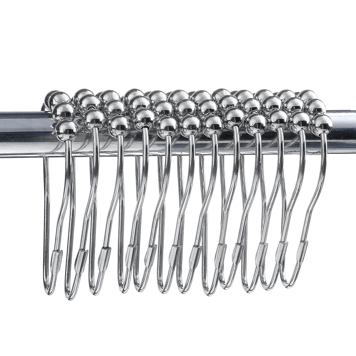 12Pcs Stainless Steel Shower Curtain Hooks Rings Rods for Bathroom