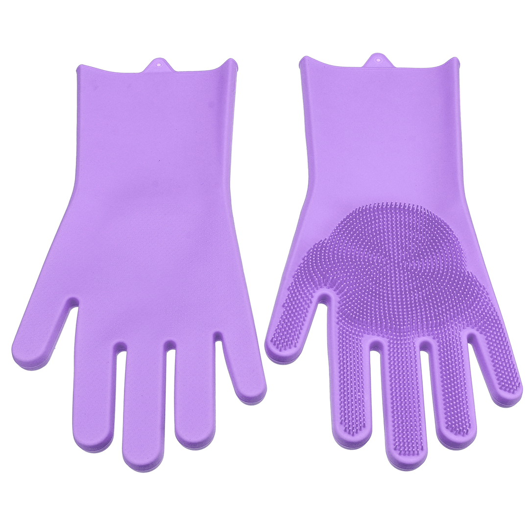 1 Pair Magic Silicone Dishwashing Scrubber Dish Washing Sponge Rubber Scrub Gloves Kitchen Cleaning Tool - MRSLM