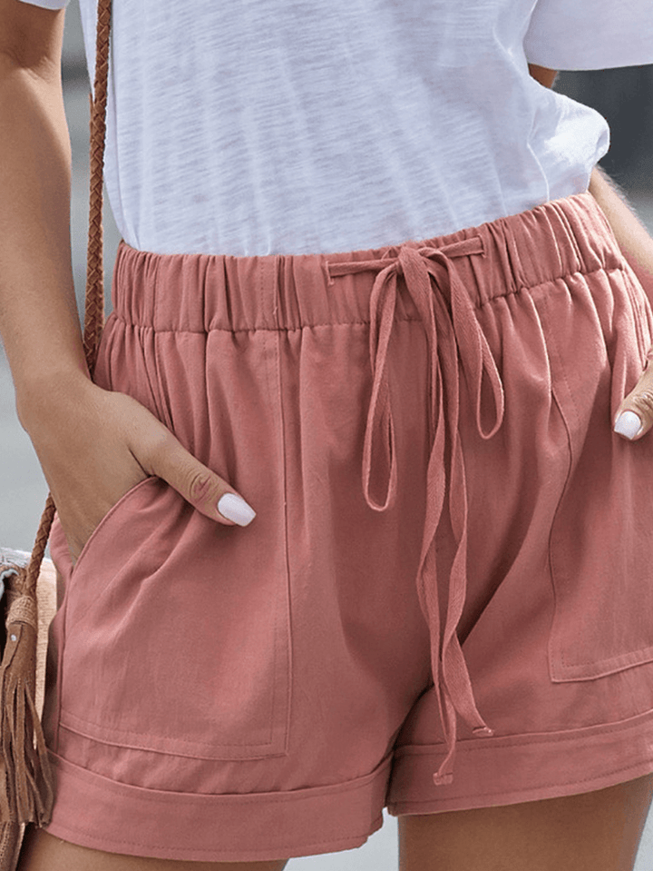 Elastic Wasit Casual Loose Solid Side Pocket Wide Leg Shorts