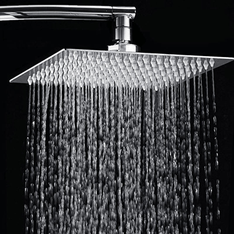 12 Inch 2Mm Thin Pressurized Rotatable Rainfall Shower Head Square Stainless Steel Top Spray Head