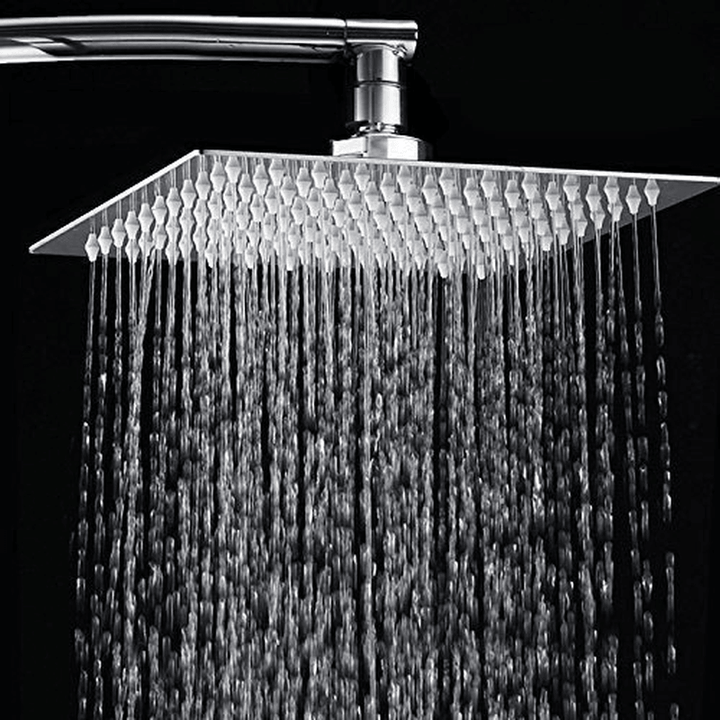 12 Inch 2Mm Thin Pressurized Rotatable Rainfall Shower Head Square Stainless Steel Top Spray Head