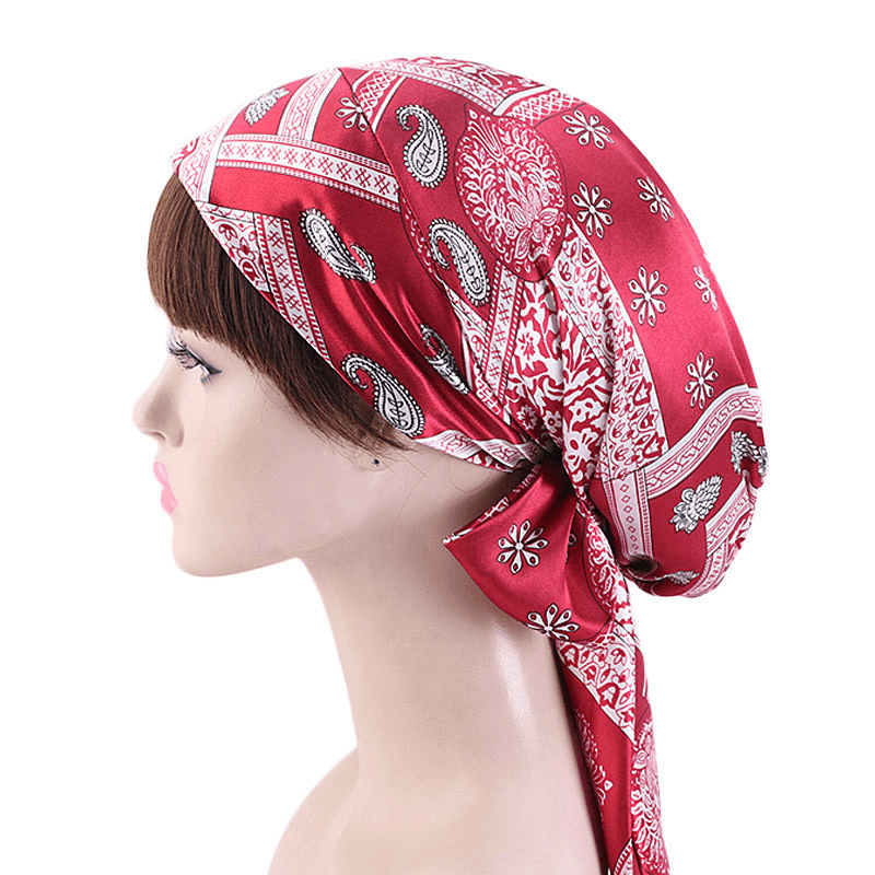 Satin Print Ribbon Bow Turban Hat