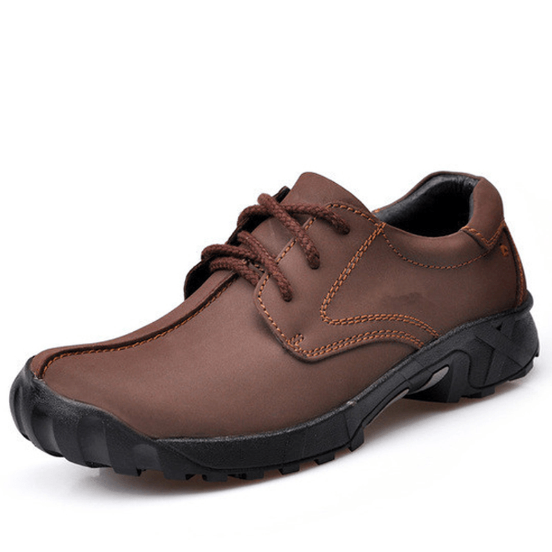 Men Outdoor Casual Flat Lace up Leather Mountaineering Soft Comfortable Shoes