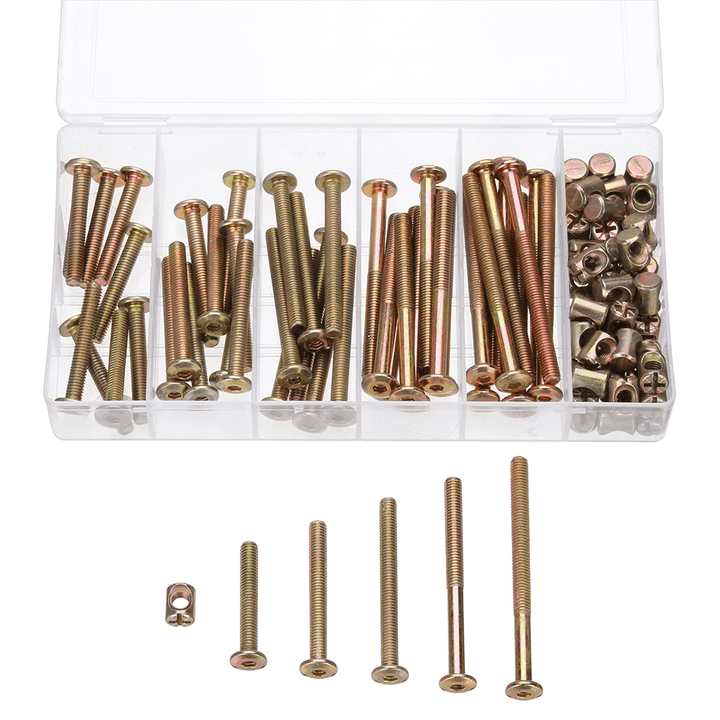 Suleve‚Ñ¢ MXZS2 100Pcs M6 Zinc Plated Hex Socket Head Cap Furniture Screw Bolt Barrel Nut Assorted Kit