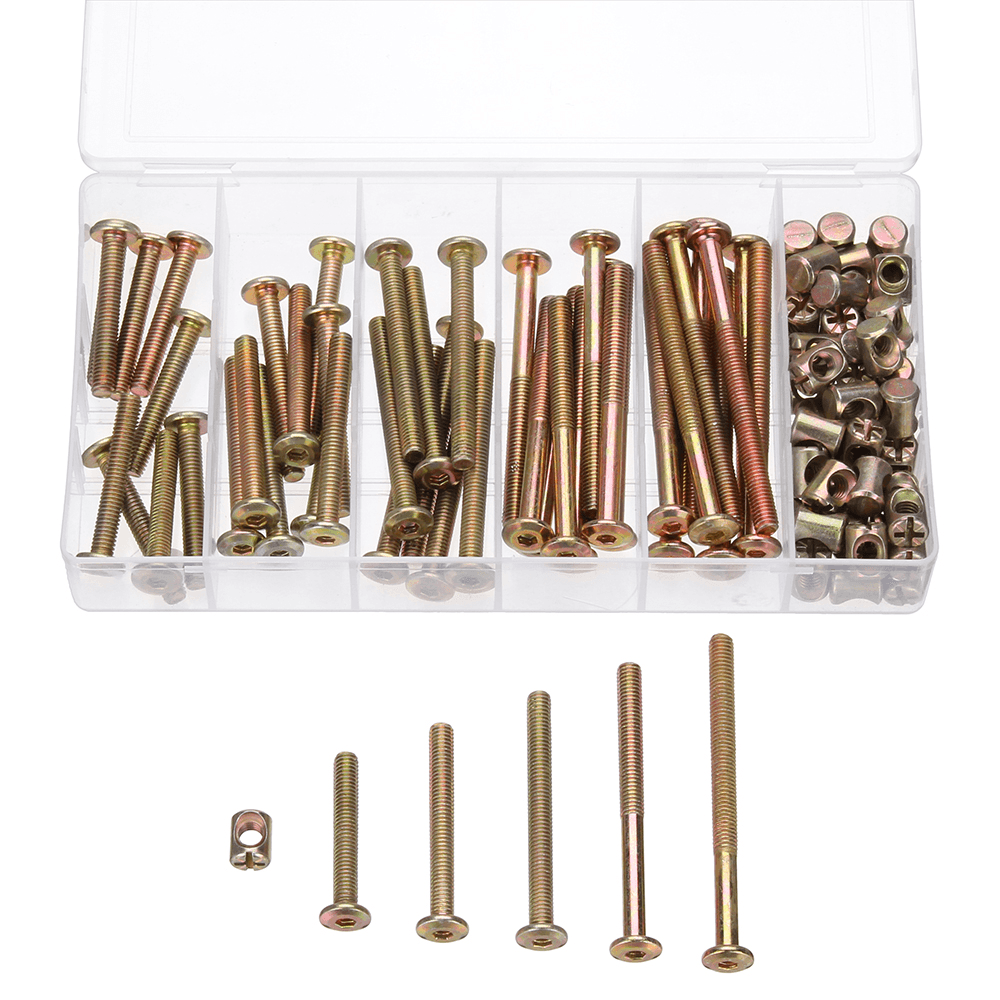 Suleve™ MXZS2 100Pcs M6 Zinc Plated Hex Socket Head Cap Furniture Screw Bolt Barrel Nut Assorted Kit