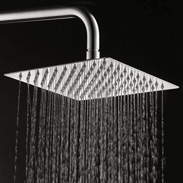 12 Inch 2Mm Thin Pressurized Rotatable Rainfall Shower Head Square Stainless Steel Top Spray Head