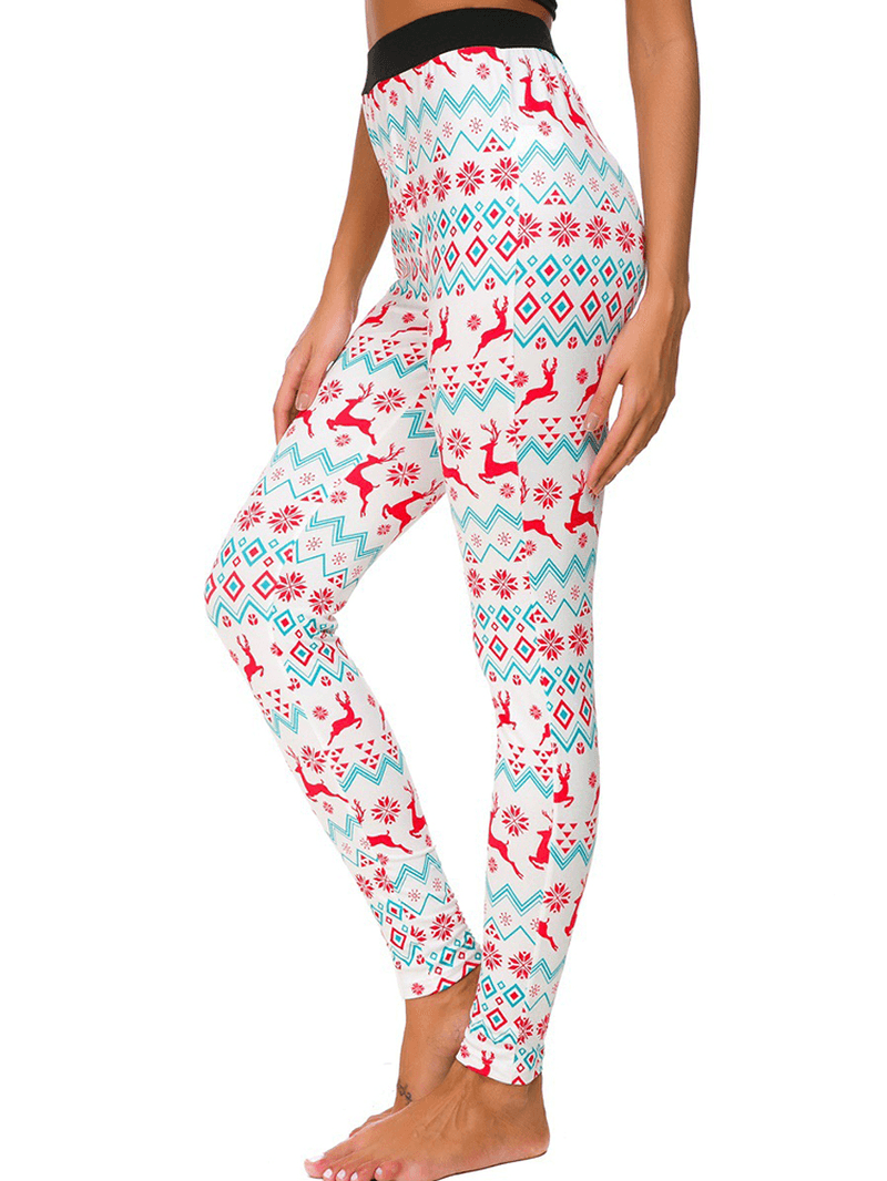 Women Slim Elastic Waist Elk Christmas Printed Leggings