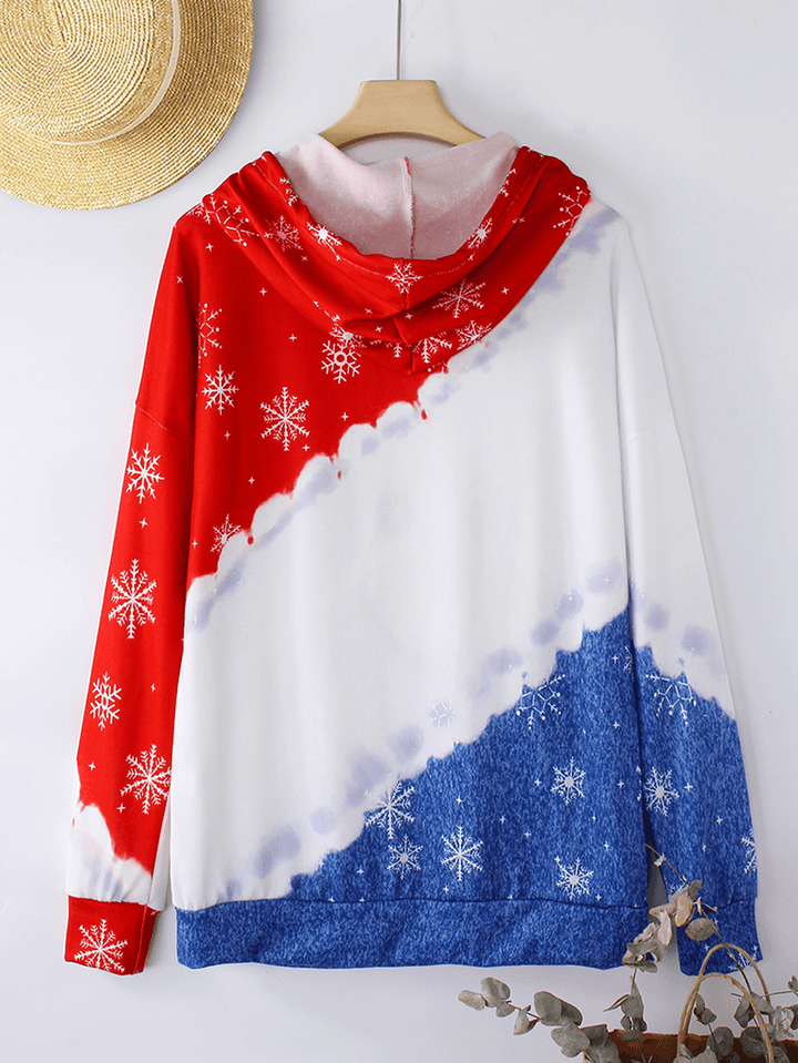 Christmas Women Colorblock Cute Snowman Print Hoodies with Kangaroo Pocket